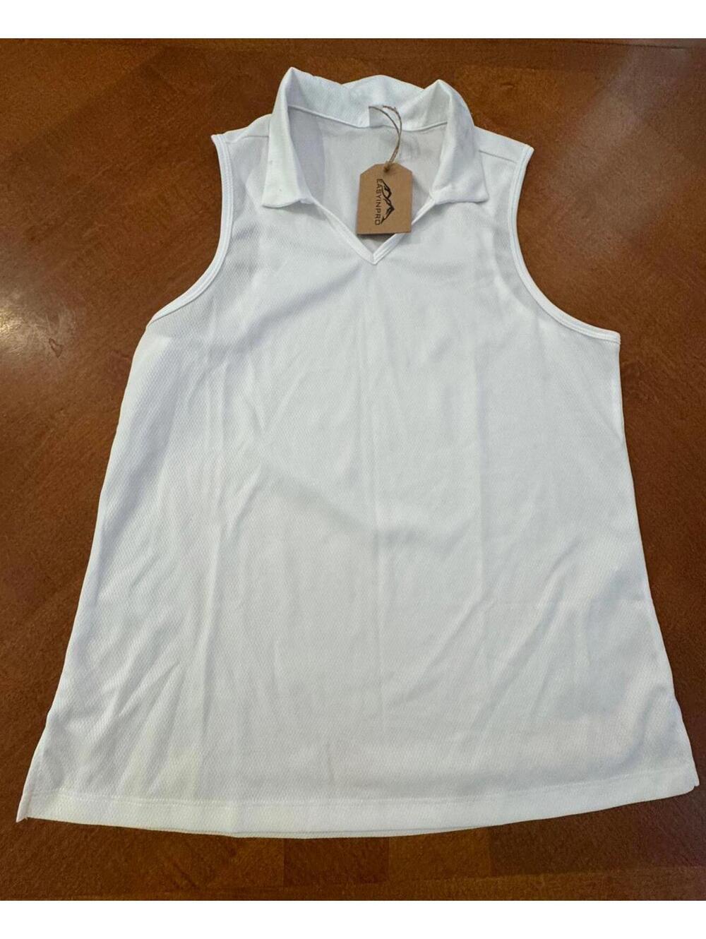 EASYINPRO White Sleeveless Polo Shirt Size Large